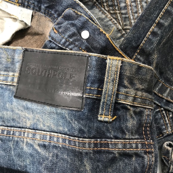 Southpole Moto Biker Jeans Men 40x34 Blue Grunge Distressed 100% Cotton Y2K - Picture 11 of 13